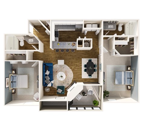 Floor plan for 2 beds, 2 baths, 1286 sqft